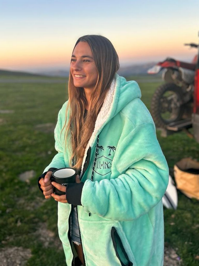 Poncho Plaid ZIP turquoise